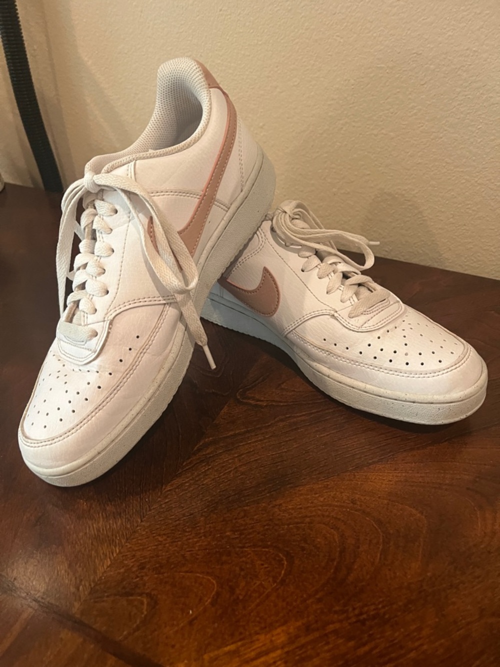 Nike Women's White Sneakers with Rose Swoosh
